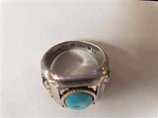 VINTAGE NATIVE AMERICAN STERLING SILVER TURQUOISE RING - MARKED:B STERLING )